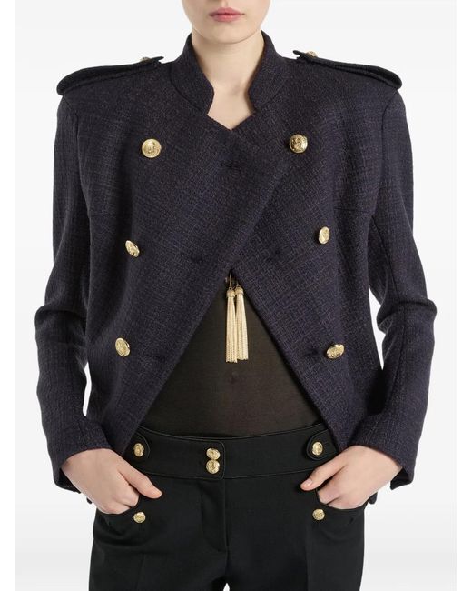 Balmain Blue Tweed 6-Button Jacket