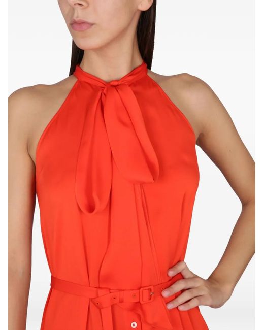 Aspesi Red Sleeveless Belted Midi Dress
