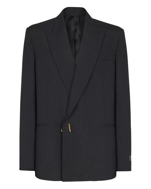 Balmain Black Notched-Lapel Wool Blazer for men