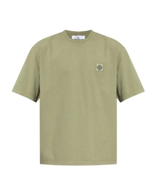 Stone Island Green Logo-Patch Cotton T-Shirt for men