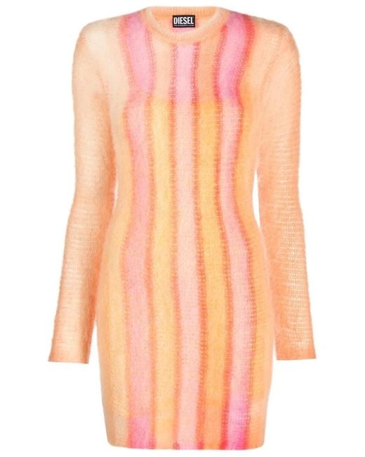 DIESEL Orange Striped-Knit Bodycon Dress