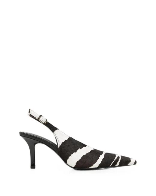 Patrizia Pepe White Zebra-Print Leather Slingback Pumps