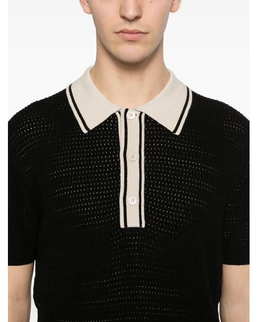 Paolo Pecora Black Striped-Collar Knitted Polo Shirt for men