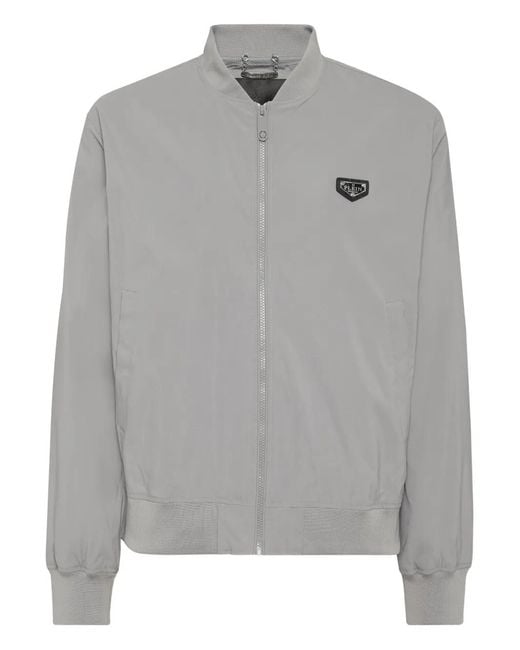 Philipp Plein Gray Nylon Bomber Jacket for men