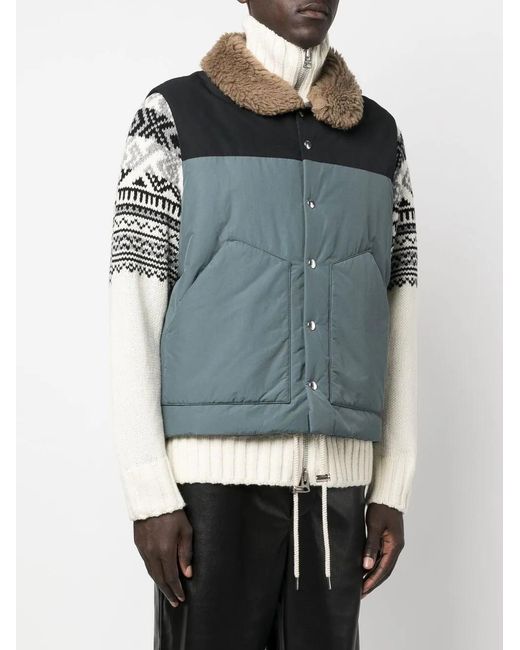 Sacai Blue Padded Shearling-Collar Jacket for men