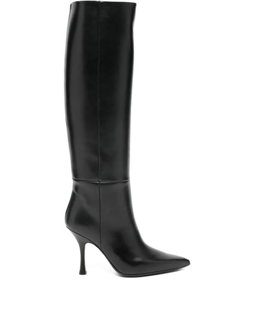Botas de piel con tacón de 100 mm y puntera en punta Anna F. de color Black