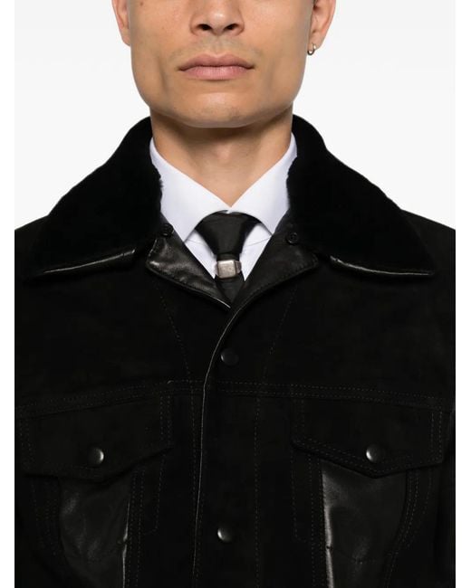 Ernest W. Baker Black Veste En Cuir À Empiècements for men