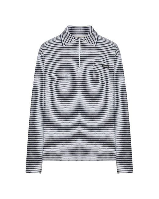 Miu Miu Blue Stripe Motif Pointelle Knit Polo Shirt
