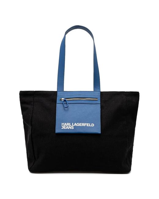 Karl Lagerfeld Black Logo-Print Canvas Tote Bag