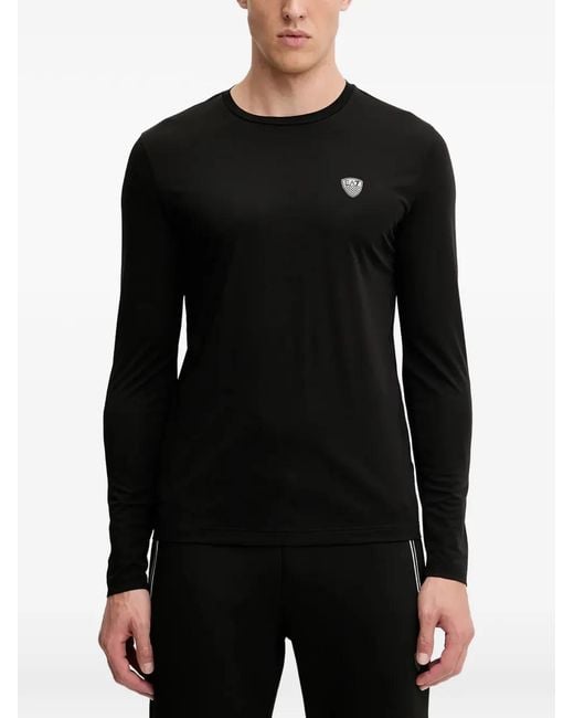 EA7 Black Logo-Patch Long-Sleeve T-Shirt for men