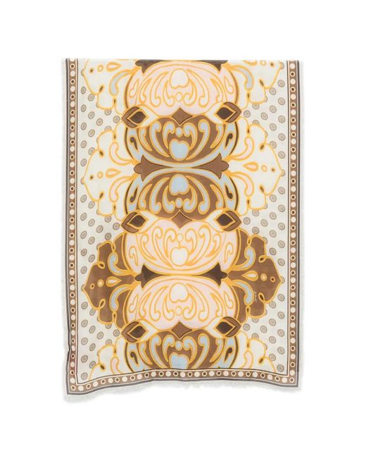 LaDoubleJ Metallic Abstract-Print Frayed Scarf