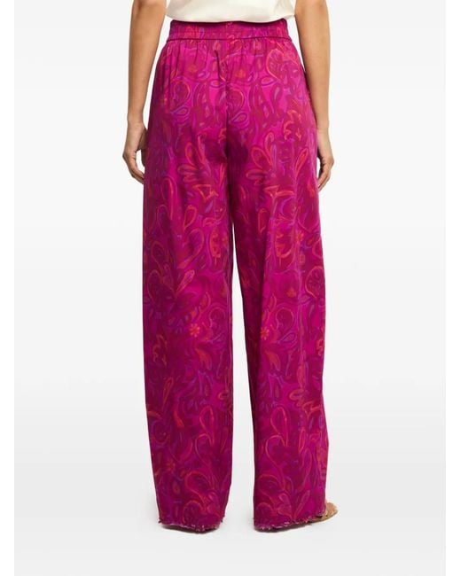Cinq À Sept Pink Ibbie Paisley-Bloom Frayed-Hem Trousers