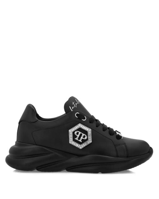 Philipp Plein Black Crystal-Embellished Leather Sneakers