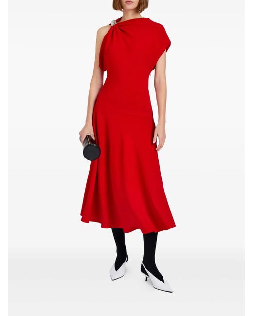 Proenza Schouler Red Draped One-Shoulder Midi Party Dress