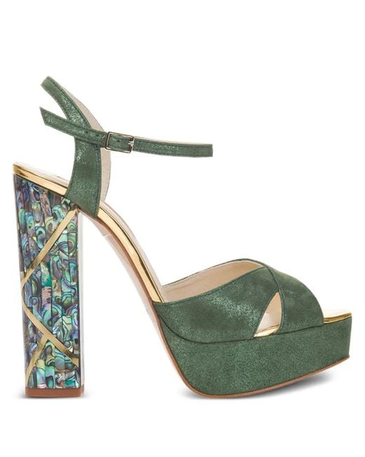freya rose Green Cher Block-Heel Sandals