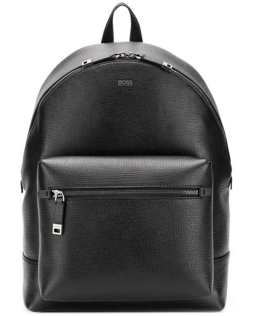 BOSS Black Textured Leather Backpack for men