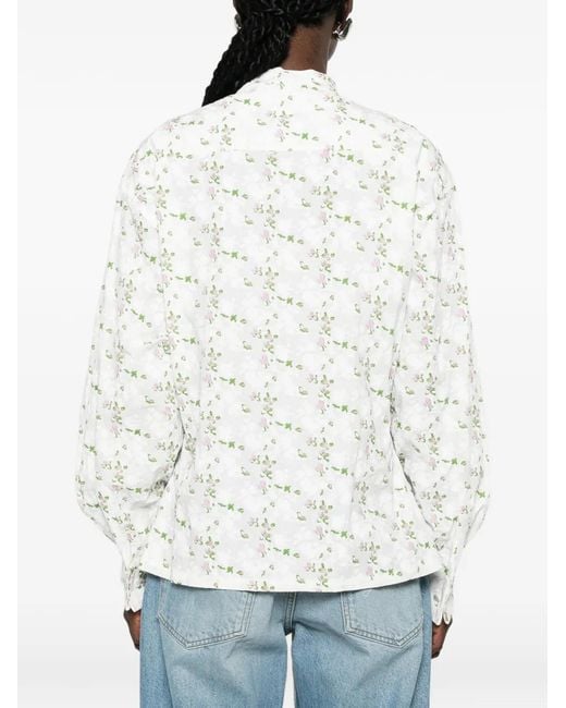 Philosophy Di Lorenzo Serafini White Floral-Print Ruffled Shirt
