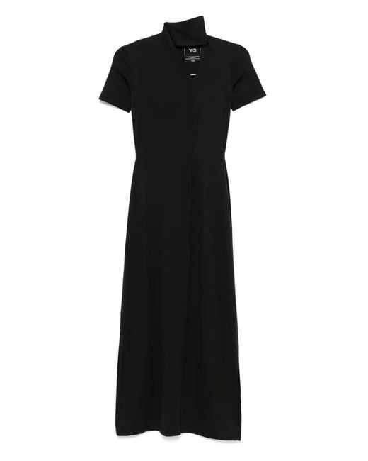 Y-3 Black Fitted Neck Maxi Dress