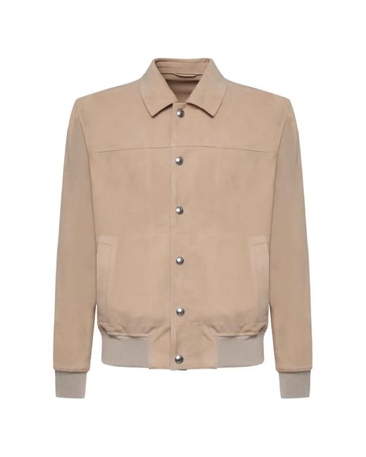 Eleventy Natural Buttoned Suede Jacket for men