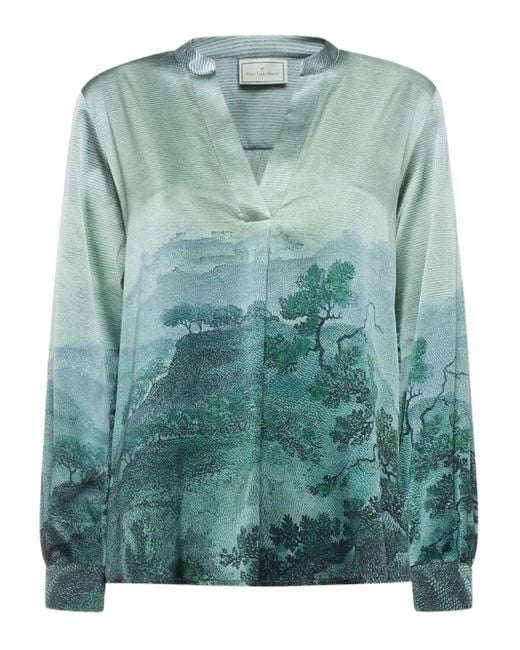 Pierre Louis Mascia Green Landscape-Print Blouse