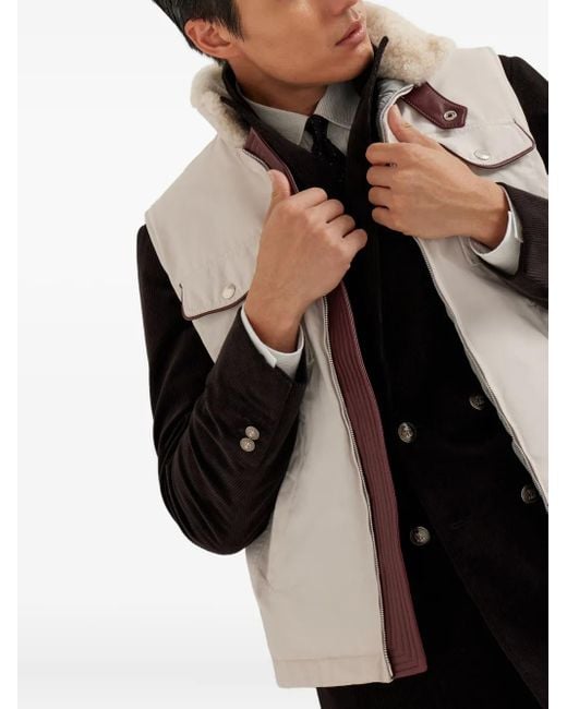 Brunello Cucinelli Natural Collar-Detail Pockets Gilet for men