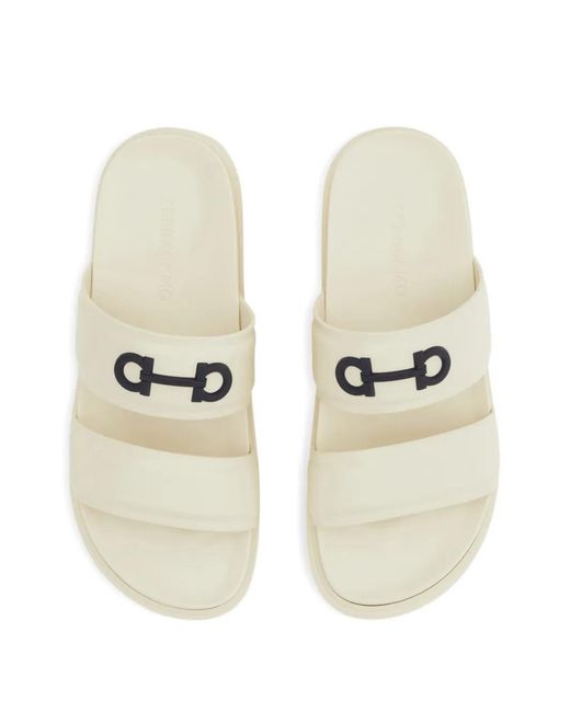 Ferragamo White Gancini Slides for men