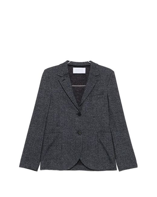 Harris Wharf London Black Herringbone-Pattern Single-Breasted Jacket