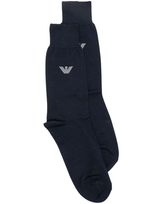 Emporio Armani Blue Logo-intarsia Cotton-blend Socks for men