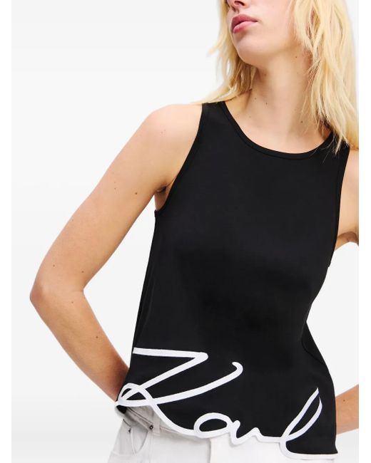 Karl Lagerfeld Black Signature Hem Tank Top