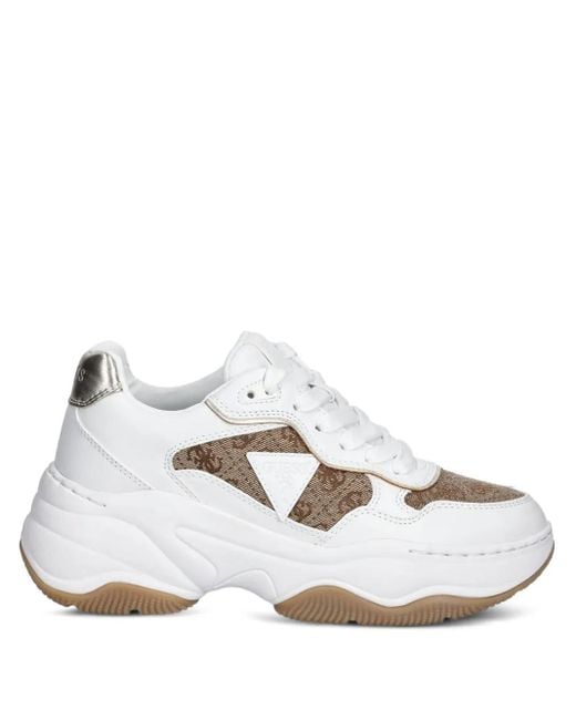 Guess White Happy Logo-Detail Chunky Sneakers