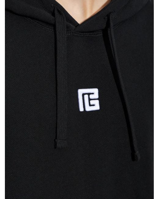 Balmain Black Logo-Embroidered Drawstring Hoodie for men