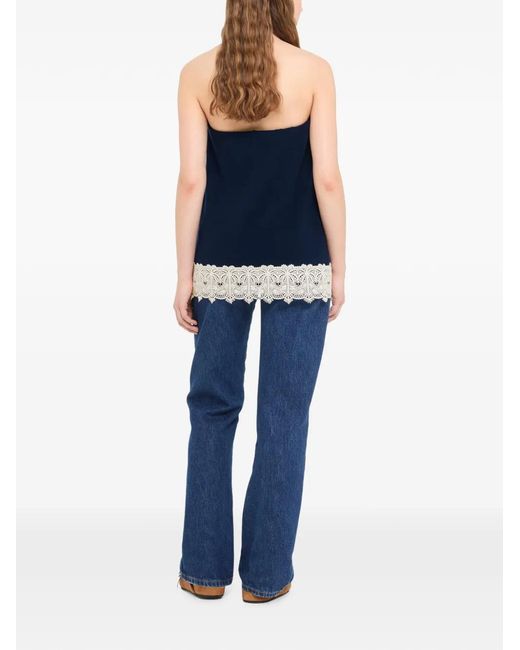Alanui Blue Lace-Trim Strapless Top
