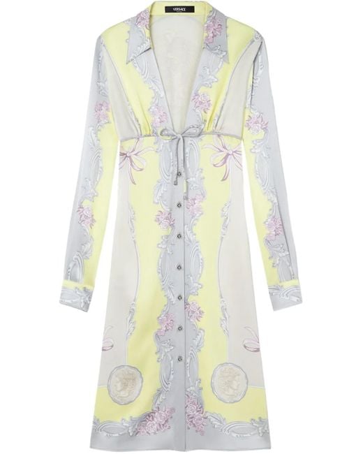 Versace White Cameo Silk Midi Shirt Dress
