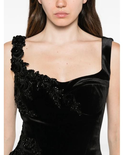 Adamaris Black Bead-Embellished Velvet Maxi Skirt And Top Set
