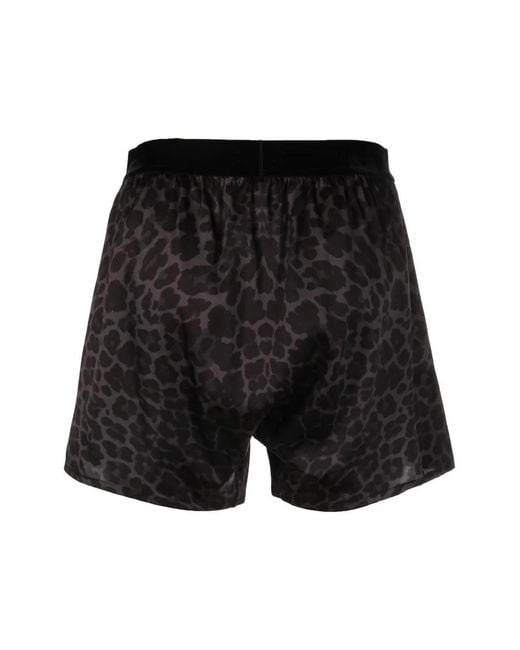 Tom Ford Black Leopard Printed Silk Boxers for men