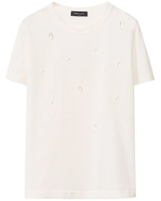 Fabiana Filippi White Short-Sleeved Jersey Top With Subtle Embellishments