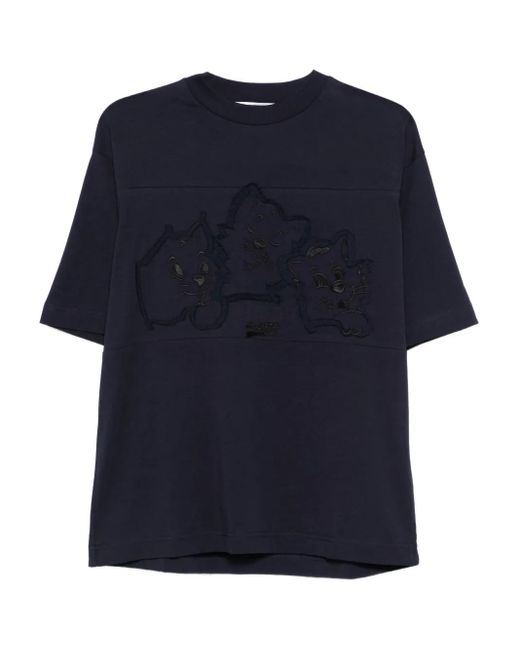 Iceberg Blue Embroidered-Detail Cotton T-Shirt