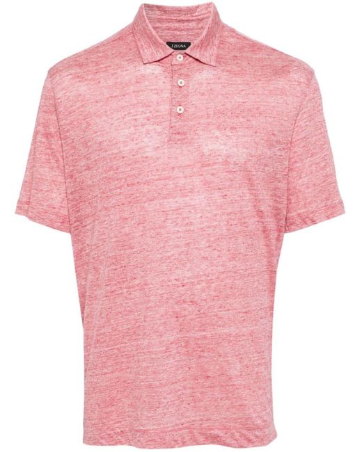 Zegna Pink Short-sleeve Linen Polo Shirt for men