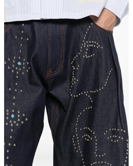 Kidsuper Blue Stud-Embellishment Denim Shorts for men