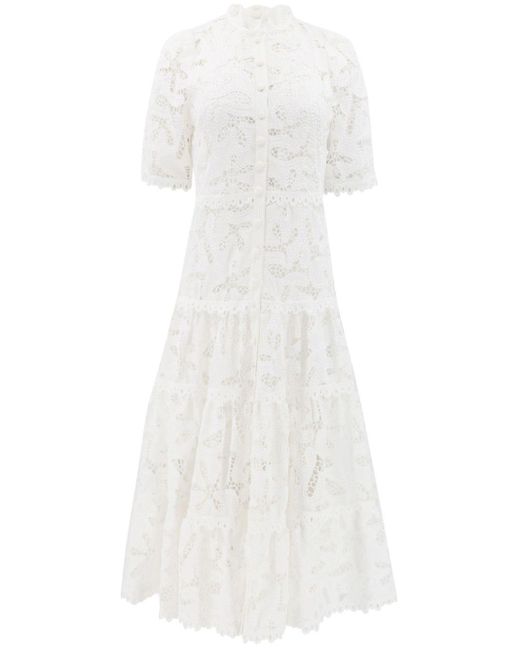 Alexis White Ledina Embroidered Cotton Shirt Dress