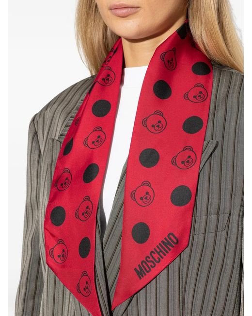 Moschino Red Polka-Dot Teddy Silk Scarf