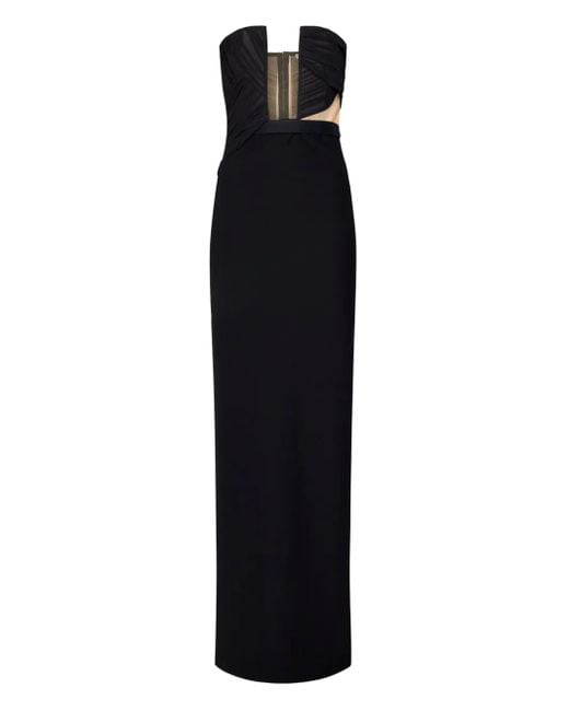 Nensi Dojaka Black Plissé-Detail Cut-Out Maxi Dress
