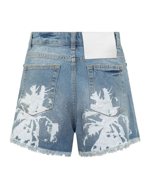 Barrow Blue Abstract-Pattern Print Denim Shorts