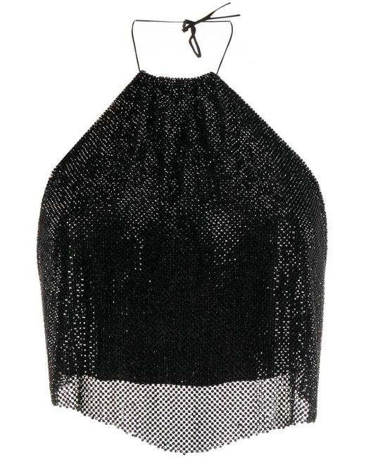 MANURI Black Rhinestone-embellished Cropped Top