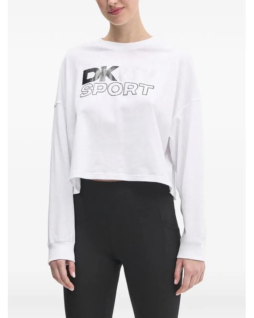 DKNY White Long-Sleeve Cropped T-Shirt