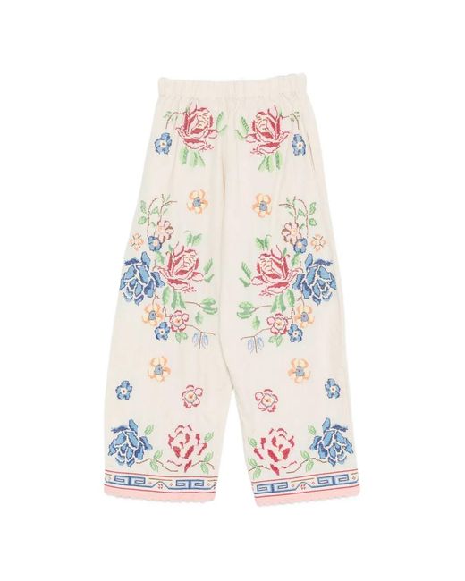 ORSINA White Cross-Stitch Embroidered Palazzo Pants