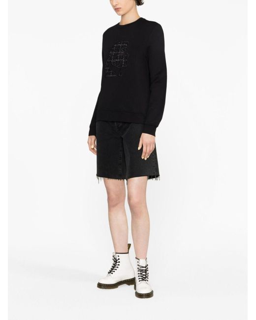 Karl Lagerfeld Black Bouclé Karl Profile Crew-neck Sweatshirt