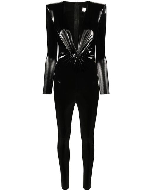 Nissa Black V-neck High-shine Jumpsuit