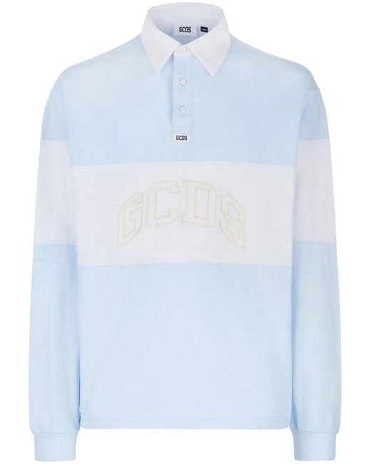 Gcds Blue Logo-Embroidered Cotton Polo Shirt for men