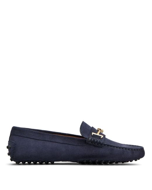 Tod's Blue Gommino Embellished Suede Loafers